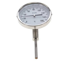 0 tot +160°C RVS Bimetalen Thermometer 100mm Behuizing 63mm Dompelbuis Onderaansluiting