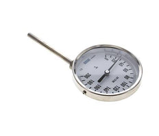 0 tot +200°C RVS Bimetalen Thermometer 100mm Behuizing 100mm Dompelbuis Onderaansluiting