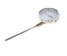 0 tot +200°C RVS Bimetalen Thermometer 100mm Behuizing 160mm Dompelbuis Onderaansluiting
