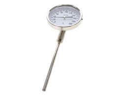 0 tot +200°C RVS Bimetalen Thermometer 100mm Behuizing 160mm Dompelbuis Onderaansluiting