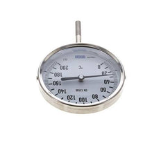 0 tot +200°C RVS Bimetalen Thermometer 100mm Behuizing 63mm Dompelbuis Onderaansluiting