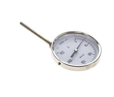 0 tot +250°C RVS Bimetalen Thermometer 100mm Behuizing 100mm Dompelbuis Onderaansluiting