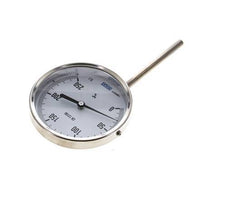 0 tot +250°C RVS Bimetalen Thermometer 100mm Behuizing 100mm Dompelbuis Onderaansluiting