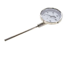0 tot +250°C RVS Bimetalen Thermometer 100mm Behuizing 160mm Dompelbuis Onderaansluiting