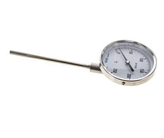 0 tot +250°C RVS Bimetalen Thermometer 100mm Behuizing 160mm Dompelbuis Onderaansluiting