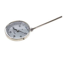 0 tot +250°C RVS Bimetalen Thermometer 100mm Behuizing 160mm Dompelbuis Onderaansluiting