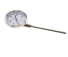 0 tot +250°C RVS Bimetalen Thermometer 100mm Behuizing 160mm Dompelbuis Onderaansluiting
