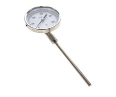 0 to +250°C Stainless Steel Bimetallic Thermometer 100mm Cabinet 160mm Stem Bottom