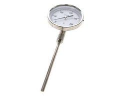 0 tot +250°C RVS Bimetalen Thermometer 100mm Behuizing 160mm Dompelbuis Onderaansluiting