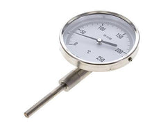 0 to +250°C Stainless Steel Bimetallic Thermometer 100mm Cabinet 63mm Stem Bottom