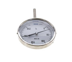 0 tot +250°C RVS Bimetalen Thermometer 100mm Behuizing 63mm Dompelbuis Onderaansluiting