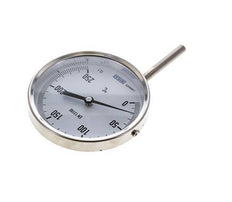 0 tot +250°C RVS Bimetalen Thermometer 100mm Behuizing 63mm Dompelbuis Onderaansluiting