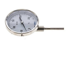 0 tot +250°C RVS Bimetalen Thermometer 100mm Behuizing 63mm Dompelbuis Onderaansluiting
