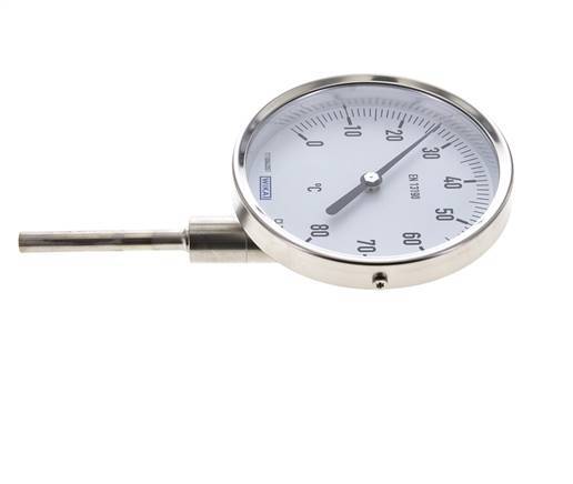 -20 tot +60°C RVS Bimetalen Thermometer 100mm Behuizing 100mm Dompelbuis Onderaansluiting