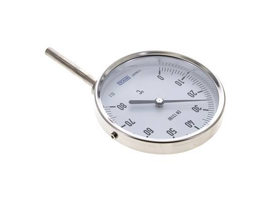 -20 tot +60°C RVS Bimetalen Thermometer 100mm Behuizing 100mm Dompelbuis Onderaansluiting