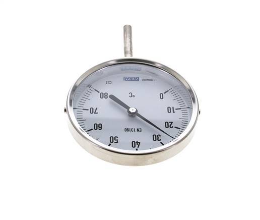 -20 tot +60°C RVS Bimetalen Thermometer 100mm Behuizing 100mm Dompelbuis Onderaansluiting