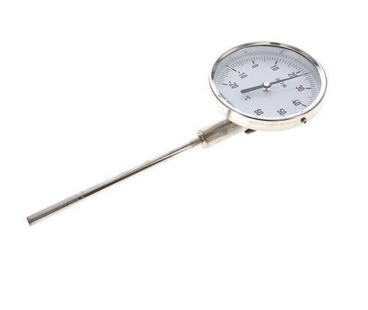 -20 tot +60°C RVS Bimetalen Thermometer 100mm Behuizing 160mm Dompelbuis Onderaansluiting