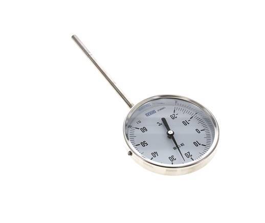 -20 tot +60°C RVS Bimetalen Thermometer 100mm Behuizing 160mm Dompelbuis Onderaansluiting