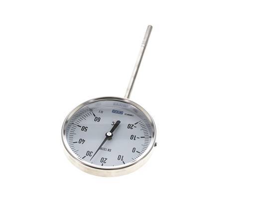 -20 tot +60°C RVS Bimetalen Thermometer 100mm Behuizing 160mm Dompelbuis Onderaansluiting