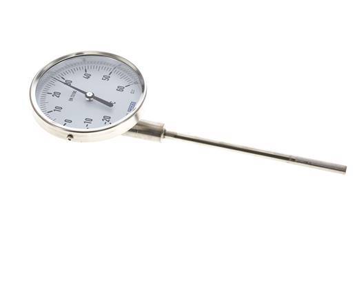 -20 tot +60°C RVS Bimetalen Thermometer 100mm Behuizing 160mm Dompelbuis Onderaansluiting