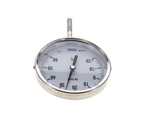 -20 tot +60°C RVS Bimetalen Thermometer 100mm Behuizing 63mm Dompelbuis Onderaansluiting
