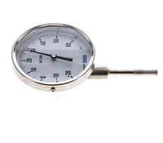 -20 tot +60°C RVS Bimetalen Thermometer 100mm Behuizing 63mm Dompelbuis Onderaansluiting