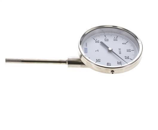 -30 tot +50°C RVS Bimetalen Thermometer 100mm Behuizing 100mm Dompelbuis Onderaansluiting