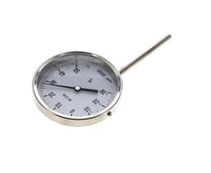 -30 tot +50°C RVS Bimetalen Thermometer 100mm Behuizing 100mm Dompelbuis Onderaansluiting