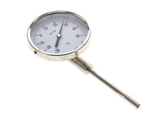 -30 tot +50°C RVS Bimetalen Thermometer 100mm Behuizing 100mm Dompelbuis Onderaansluiting