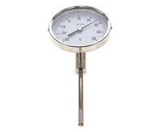 -30 tot +50°C RVS Bimetalen Thermometer 100mm Behuizing 100mm Dompelbuis Onderaansluiting