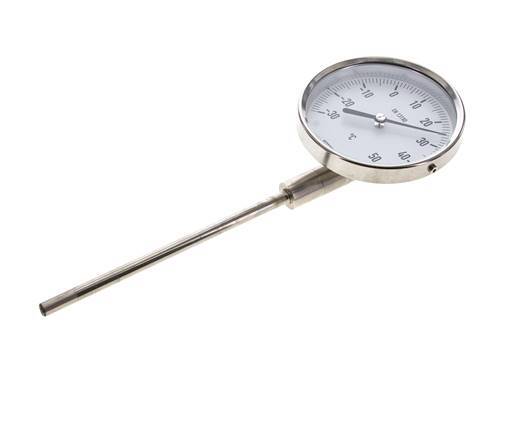 -30 tot +50°C RVS Bimetalen Thermometer 100mm Behuizing 160mm Dompelbuis Onderaansluiting