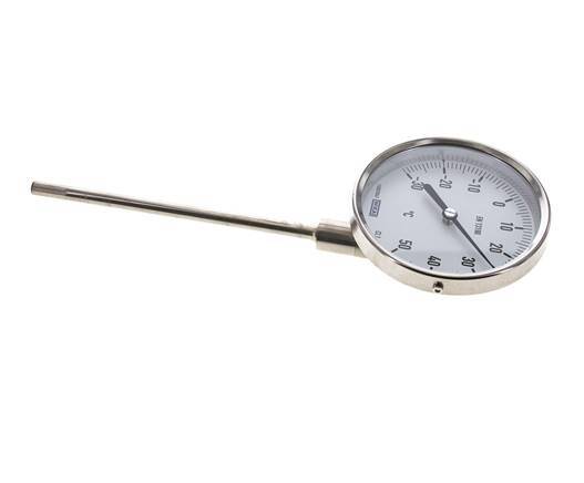 -30 tot +50°C RVS Bimetalen Thermometer 100mm Behuizing 160mm Dompelbuis Onderaansluiting