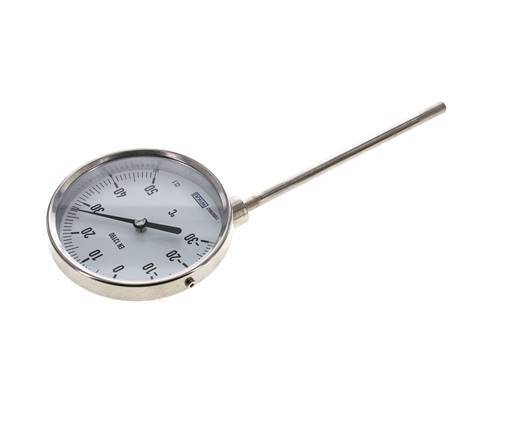 -30 tot +50°C RVS Bimetalen Thermometer 100mm Behuizing 160mm Dompelbuis Onderaansluiting
