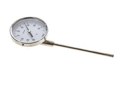-30 tot +50°C RVS Bimetalen Thermometer 100mm Behuizing 160mm Dompelbuis Onderaansluiting