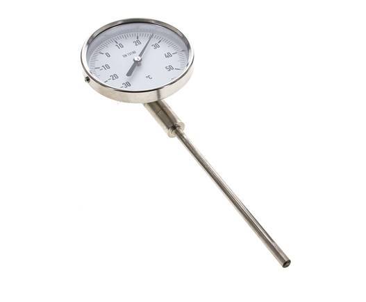 -30 tot +50°C RVS Bimetalen Thermometer 100mm Behuizing 160mm Dompelbuis Onderaansluiting