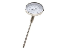 -30 tot +50°C RVS Bimetalen Thermometer 100mm Behuizing 160mm Dompelbuis Onderaansluiting