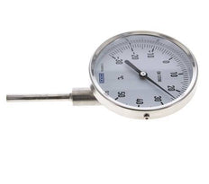 -30 tot +50°C RVS Bimetalen Thermometer 100mm Behuizing 63mm Dompelbuis Onderaansluiting