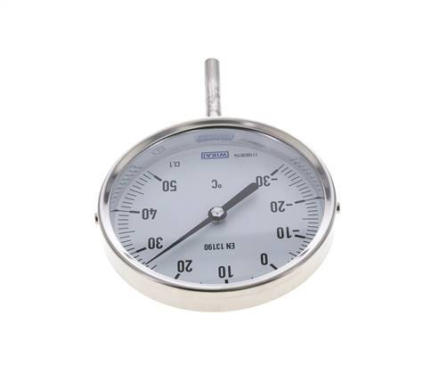 -30 tot +50°C RVS Bimetalen Thermometer 100mm Behuizing 63mm Dompelbuis Onderaansluiting