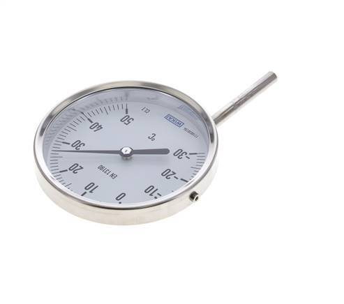 -30 tot +50°C RVS Bimetalen Thermometer 100mm Behuizing 63mm Dompelbuis Onderaansluiting