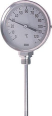 0 tot +250°C RVS Bimetalen Industriële Thermometer 100mm Behuizing 160mm Dompelbuis Onderaansluiting