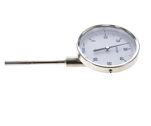 0 tot +60°C RVS Bimetalen Thermometer 100mm Behuizing 100mm Dompelbuis Onderaansluiting