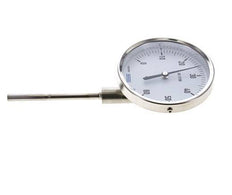 0 tot +60°C RVS Bimetalen Thermometer 100mm Behuizing 100mm Dompelbuis Onderaansluiting