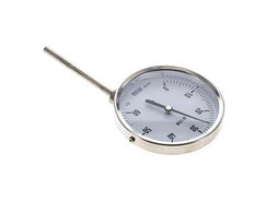 0 tot +60°C RVS Bimetalen Thermometer 100mm Behuizing 100mm Dompelbuis Onderaansluiting