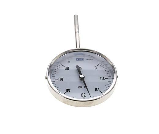 0 tot +60°C RVS Bimetalen Thermometer 100mm Behuizing 100mm Dompelbuis Onderaansluiting