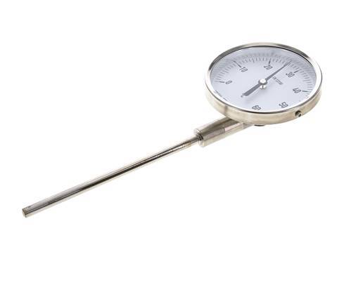 0 tot +60°C RVS Bimetalen Thermometer 100mm Behuizing 160mm Dompelbuis Onderaansluiting