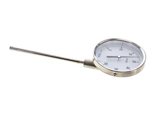 0 tot +60°C RVS Bimetalen Thermometer 100mm Behuizing 160mm Dompelbuis Onderaansluiting