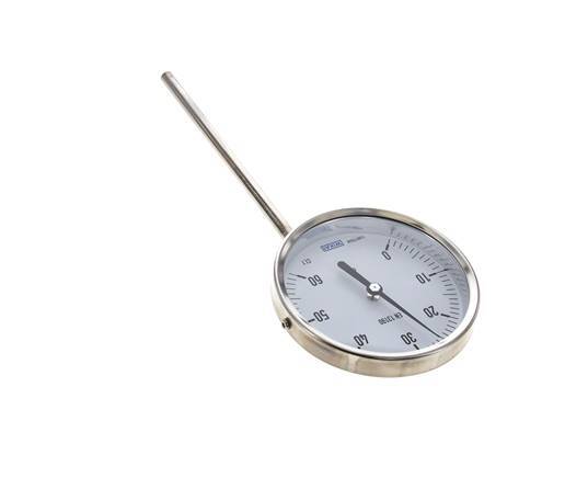 0 tot +60°C RVS Bimetalen Thermometer 100mm Behuizing 160mm Dompelbuis Onderaansluiting