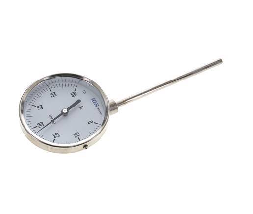0 tot +60°C RVS Bimetalen Thermometer 100mm Behuizing 160mm Dompelbuis Onderaansluiting