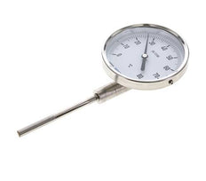 0 tot +80°C RVS Bimetalen Thermometer 100mm Behuizing 100mm Dompelbuis Onderaansluiting