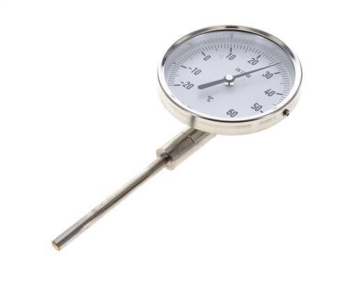 0 tot +80°C RVS Bimetalen Thermometer 100mm Behuizing 160mm Dompelbuis Onderaansluiting